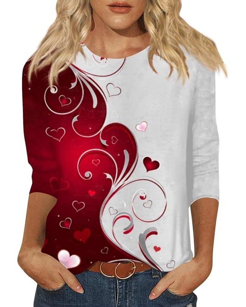 Valentines Day Shirts Women Valentine's Day Print Shirt 3/4 Sleeve Tshirt Top Blouse Tee Holiday Clothes Q 03-wine $7.36 Acti...