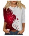 Valentines Day Shirts Women Valentine's Day Print Shirt 3/4 Sleeve Tshirt Top Blouse Tee Holiday Clothes Q 03-wine $7.36 Acti...