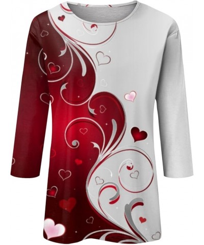 Valentines Day Shirts Women Valentine's Day Print Shirt 3/4 Sleeve Tshirt Top Blouse Tee Holiday Clothes Q 03-wine $7.36 Acti...