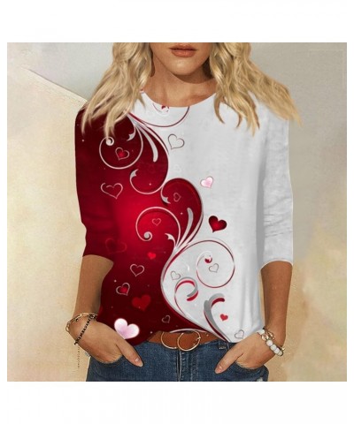 Valentines Day Shirts Women Valentine's Day Print Shirt 3/4 Sleeve Tshirt Top Blouse Tee Holiday Clothes Q 03-wine $7.36 Acti...