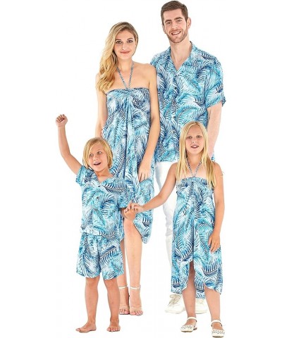 Matchable Family Hawaiian Luau Men Women Girl Boy Clothes in Simply Blue Leaves Women Women Tank Top $10.00 Shirts