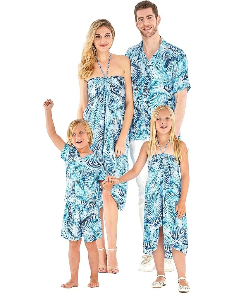 Matchable Family Hawaiian Luau Men Women Girl Boy Clothes in Simply Blue Leaves Women Women Tank Top $10.00 Shirts