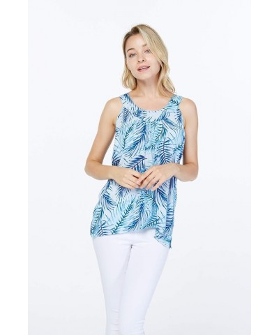 Matchable Family Hawaiian Luau Men Women Girl Boy Clothes in Simply Blue Leaves Women Women Tank Top $10.00 Shirts