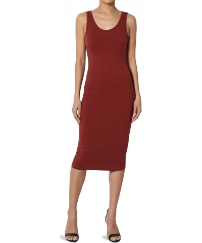 Sleeveless Scoop Neck Stretch Jersey Bodycon Pencil Midi Tank Dress Brick $10.79 Tops