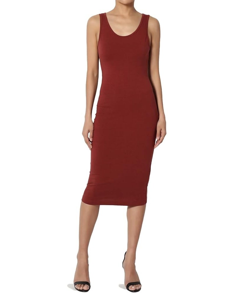 Sleeveless Scoop Neck Stretch Jersey Bodycon Pencil Midi Tank Dress Brick $10.79 Tops