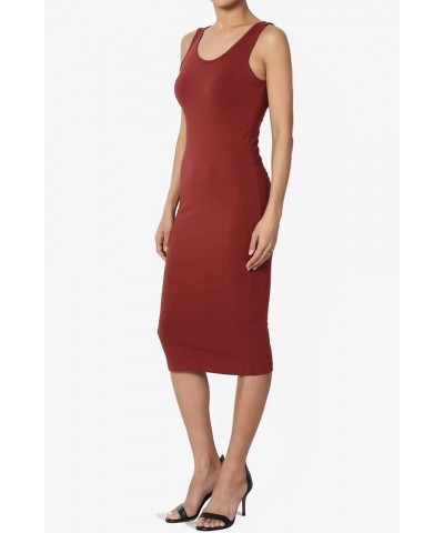 Sleeveless Scoop Neck Stretch Jersey Bodycon Pencil Midi Tank Dress Brick $10.79 Tops