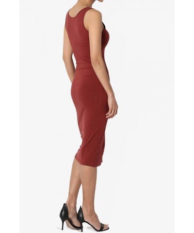 Sleeveless Scoop Neck Stretch Jersey Bodycon Pencil Midi Tank Dress Brick $10.79 Tops