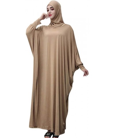 Women's Solid Muslim One-Piece Prayer Dress Muslim Abaya Dress Islamic Maxi Abaya Kaftan with Hijab Full Length Dress Gold $2...