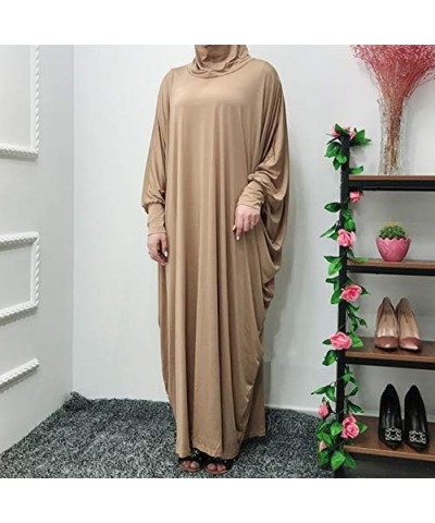 Women's Solid Muslim One-Piece Prayer Dress Muslim Abaya Dress Islamic Maxi Abaya Kaftan with Hijab Full Length Dress Gold $2...