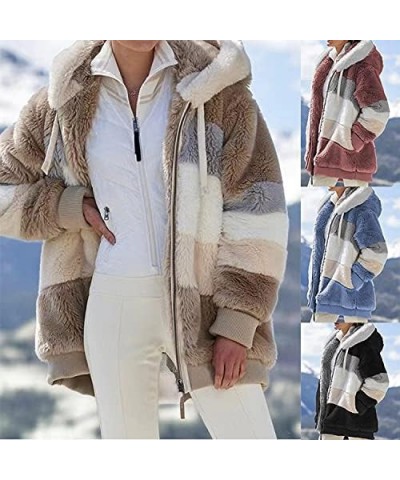 Lamb Wool Padded Coat, Contrasting Lamb Wool Padded Coat, Loose Thick Plush Hooded Jackets Purple $20.29 Coats