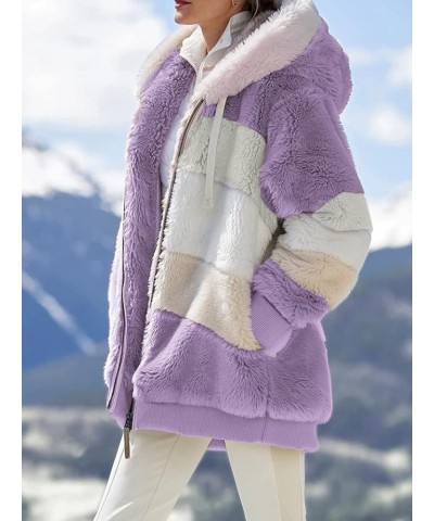 Lamb Wool Padded Coat, Contrasting Lamb Wool Padded Coat, Loose Thick Plush Hooded Jackets Purple $20.29 Coats