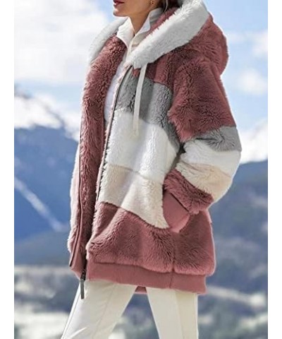 Lamb Wool Padded Coat, Contrasting Lamb Wool Padded Coat, Loose Thick Plush Hooded Jackets Purple $20.29 Coats