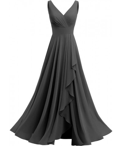 Double V Neck Bridesmaid Dress Long 2024 Flowy Chiffon Wedding Guest Dresses with Pockets SYYS411 Black-1 $26.95 Dresses