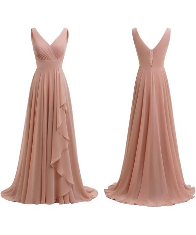 Double V Neck Bridesmaid Dress Long 2024 Flowy Chiffon Wedding Guest Dresses with Pockets SYYS411 Black-1 $26.95 Dresses