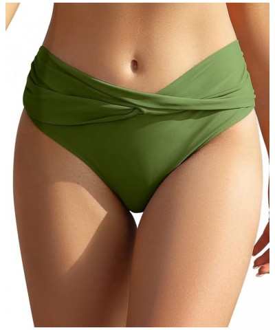 Women's Bikini Bottom Twist Front Cheeky Swimsuit Ruched Bathing Suit Bottoms Greenery $11.48 Swimsuits