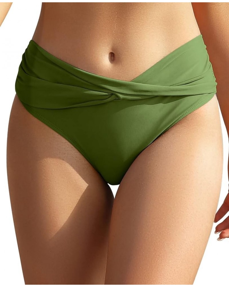 Women's Bikini Bottom Twist Front Cheeky Swimsuit Ruched Bathing Suit Bottoms Greenery $11.48 Swimsuits