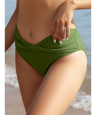 Women's Bikini Bottom Twist Front Cheeky Swimsuit Ruched Bathing Suit Bottoms Greenery $11.48 Swimsuits