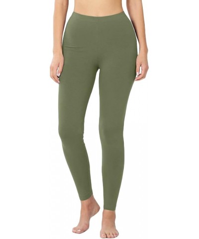 Womens Cotton Leggings with High Waisted Active Wear Pants (S-3XL) Plain Light Olive $11.63 Leggings