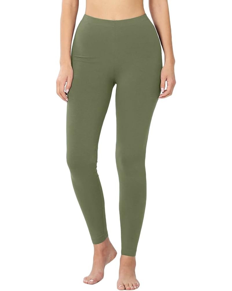 Womens Cotton Leggings with High Waisted Active Wear Pants (S-3XL) Plain Light Olive $11.63 Leggings