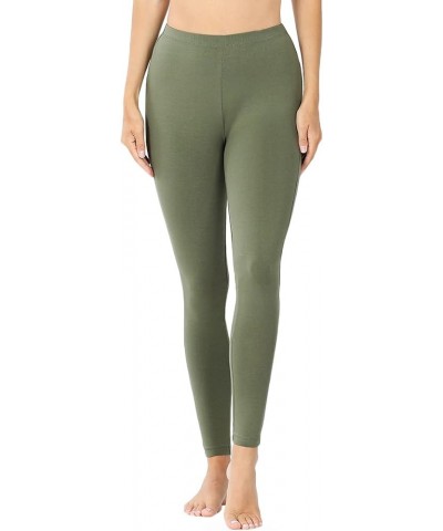 Womens Cotton Leggings with High Waisted Active Wear Pants (S-3XL) Plain Light Olive $11.63 Leggings