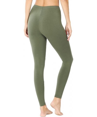 Womens Cotton Leggings with High Waisted Active Wear Pants (S-3XL) Plain Light Olive $11.63 Leggings