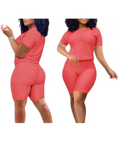 Women's 2 Piece Shorts Set Textured Yoga Workout Activewear Sweatshirt Scrunch Shorts Gym Tracksuits Set C-lred $13.24 Others