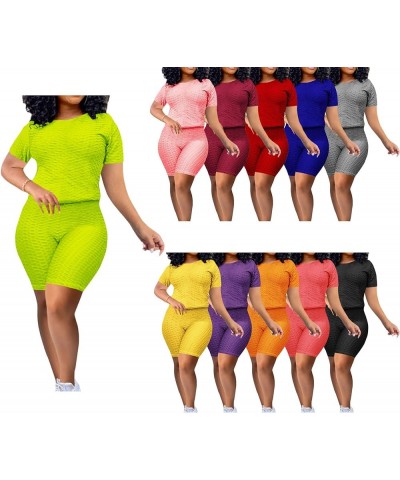 Women's 2 Piece Shorts Set Textured Yoga Workout Activewear Sweatshirt Scrunch Shorts Gym Tracksuits Set C-lred $13.24 Others