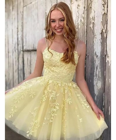 Junior's Lace Applique Homecoming Dresses for Teens 2023 Spaghetti Straps Tulle A-line Short Prom Cocktail Gowns YO062 Mint G...