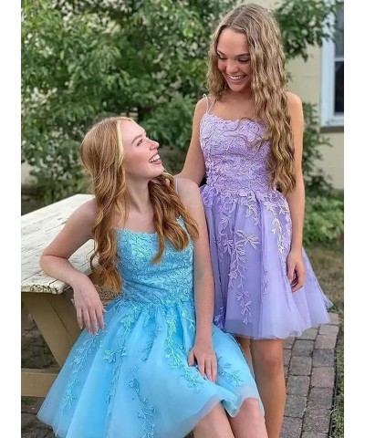 Junior's Lace Applique Homecoming Dresses for Teens 2023 Spaghetti Straps Tulle A-line Short Prom Cocktail Gowns YO062 Mint G...