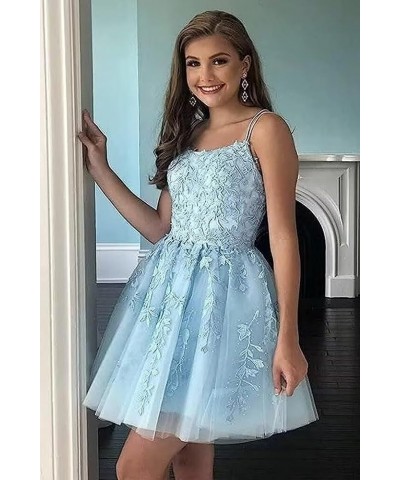 Junior's Lace Applique Homecoming Dresses for Teens 2023 Spaghetti Straps Tulle A-line Short Prom Cocktail Gowns YO062 Mint G...