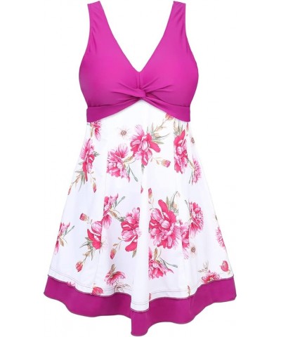 Women's Plus Size Printing Padded High Waist Swimdress Purple Flower $20.90 Swimsuits