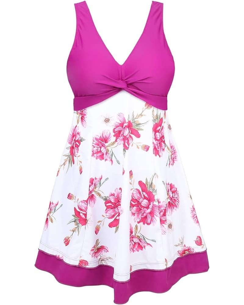 Women's Plus Size Printing Padded High Waist Swimdress Purple Flower $20.90 Swimsuits