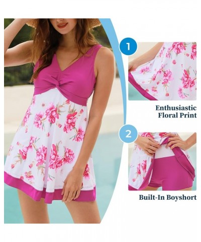 Women's Plus Size Printing Padded High Waist Swimdress Purple Flower $20.90 Swimsuits