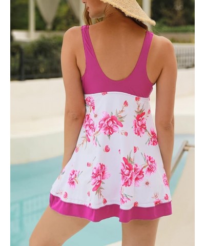 Women's Plus Size Printing Padded High Waist Swimdress Purple Flower $20.90 Swimsuits