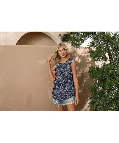 Women's Summer Sleeveless Chiffon Tank Tops Blouse Loose Casual Round Neck Button Blouses Shirt B-02 Fp Navy Blue $9.50 Tanks