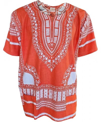 Coral Red Traditional African Print Dashiki Shirt Coral Red $18.40 Blouses