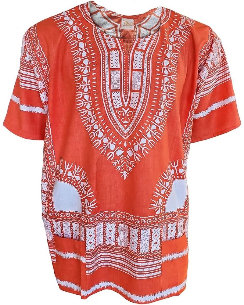 Coral Red Traditional African Print Dashiki Shirt Coral Red $18.40 Blouses