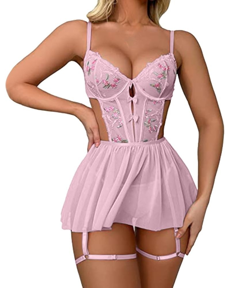 Lingerie for Women Cutout Babydoll Chemise Exotic Nightgowns Sheer Lace Lingerie Sleepwear Teddy Nightdress with Garter Belt ...