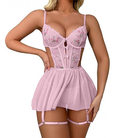 Lingerie for Women Cutout Babydoll Chemise Exotic Nightgowns Sheer Lace Lingerie Sleepwear Teddy Nightdress with Garter Belt ...