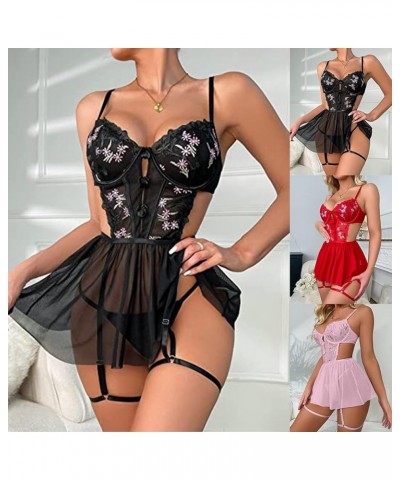 Lingerie for Women Cutout Babydoll Chemise Exotic Nightgowns Sheer Lace Lingerie Sleepwear Teddy Nightdress with Garter Belt ...