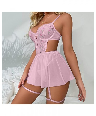 Lingerie for Women Cutout Babydoll Chemise Exotic Nightgowns Sheer Lace Lingerie Sleepwear Teddy Nightdress with Garter Belt ...