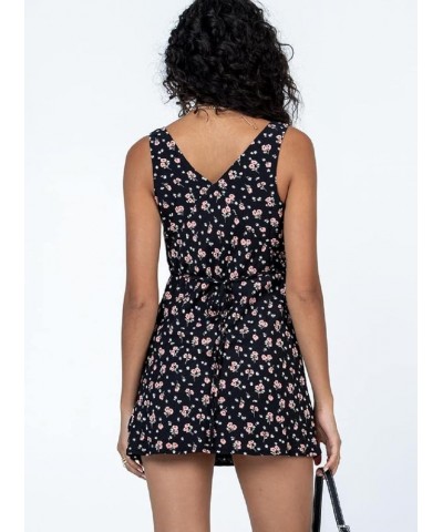 Women Y2K Floral Mini Dress V Neck Sleeveless Sundress A-Line Short Going Out Dresses Trendy Summer Streetwear H-black $10.25...