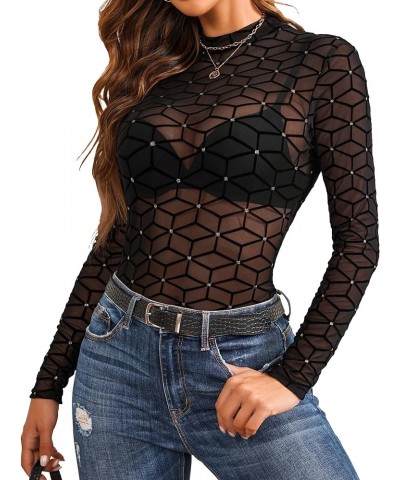 Mesh Top Mesh Top for Women Long Sleeve Mock Neck S-XXL Pat3 $10.56 Blouses