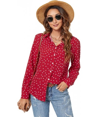 Womens Long Sleeve Button Down Shirts Classic Work Blouse Stretch Formal Casual Dress Shirt Wine Red Wave Point $16.23 Blouses