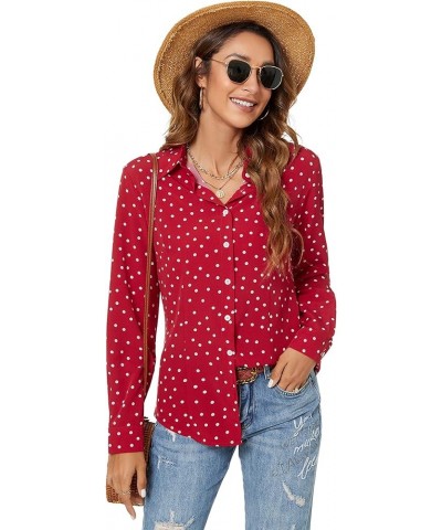 Womens Long Sleeve Button Down Shirts Classic Work Blouse Stretch Formal Casual Dress Shirt Wine Red Wave Point $16.23 Blouses