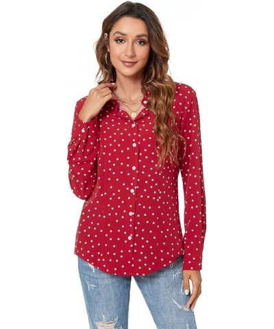 Womens Long Sleeve Button Down Shirts Classic Work Blouse Stretch Formal Casual Dress Shirt Wine Red Wave Point $16.23 Blouses