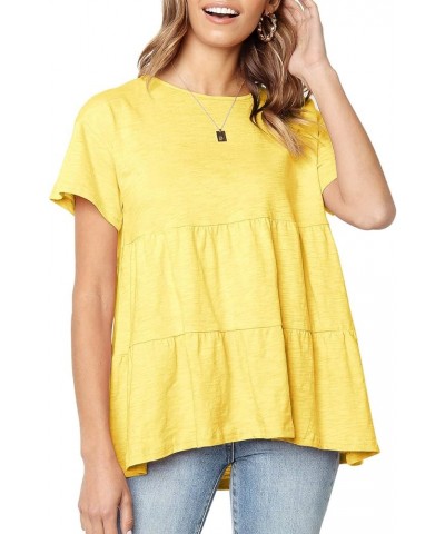 Women's Summer Short Sleeve Loose T Shirt High Low Hem Babydoll Peplum Tops W-yellow $10.25 Tops