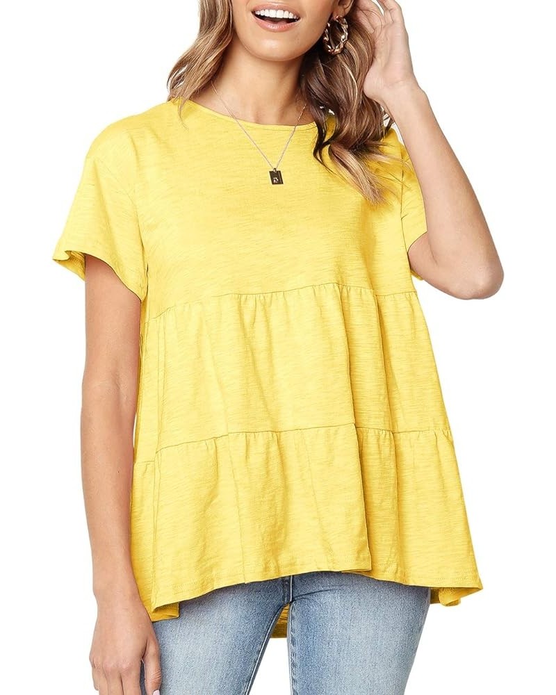 Women's Summer Short Sleeve Loose T Shirt High Low Hem Babydoll Peplum Tops W-yellow $10.25 Tops