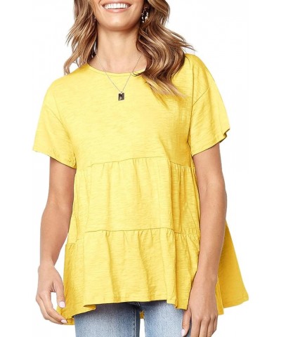 Women's Summer Short Sleeve Loose T Shirt High Low Hem Babydoll Peplum Tops W-yellow $10.25 Tops