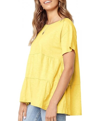 Women's Summer Short Sleeve Loose T Shirt High Low Hem Babydoll Peplum Tops W-yellow $10.25 Tops